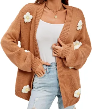 Womens Y2K Cute Cardigan Sweaters Open Front Cropped Flower Knit Jacket Vintage Preppy Aesthetic 90s Clothes Kawaii Sweater