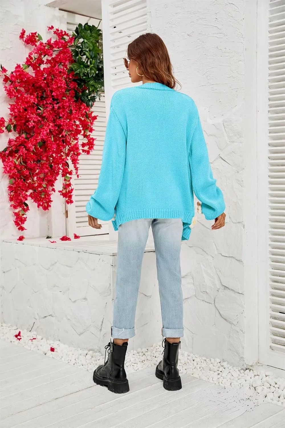 Womens Y2K Cute Cardigan Sweaters Open Front Cropped Flower Knit Jacket Vintage Preppy Aesthetic 90s Clothes Kawaii Sweater