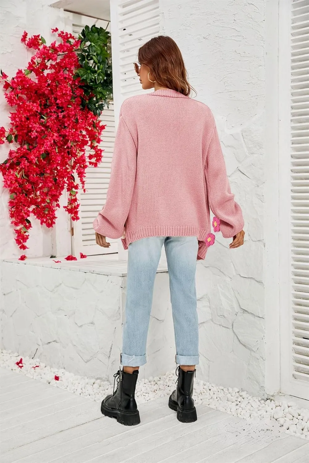 Womens Y2K Cute Cardigan Sweaters Open Front Cropped Flower Knit Jacket Vintage Preppy Aesthetic 90s Clothes Kawaii Sweater