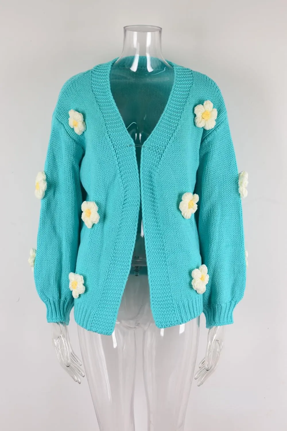 Womens Y2K Cute Cardigan Sweaters Open Front Cropped Flower Knit Jacket Vintage Preppy Aesthetic 90s Clothes Kawaii Sweater
