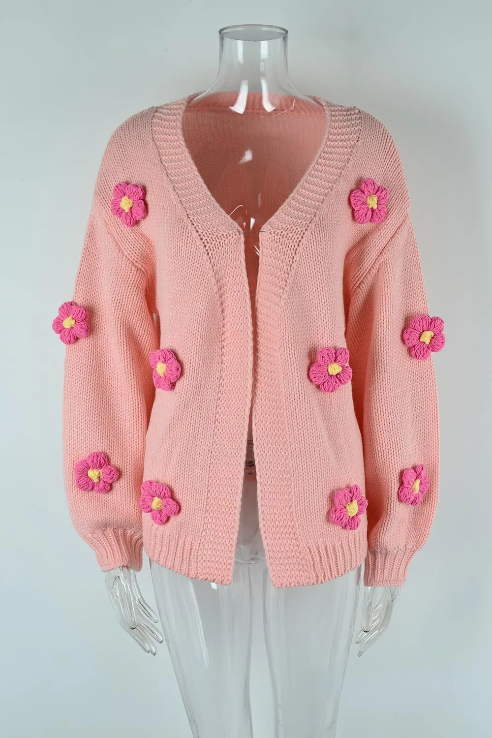 Womens Y2K Cute Cardigan Sweaters Open Front Cropped Flower Knit Jacket Vintage Preppy Aesthetic 90s Clothes Kawaii Sweater