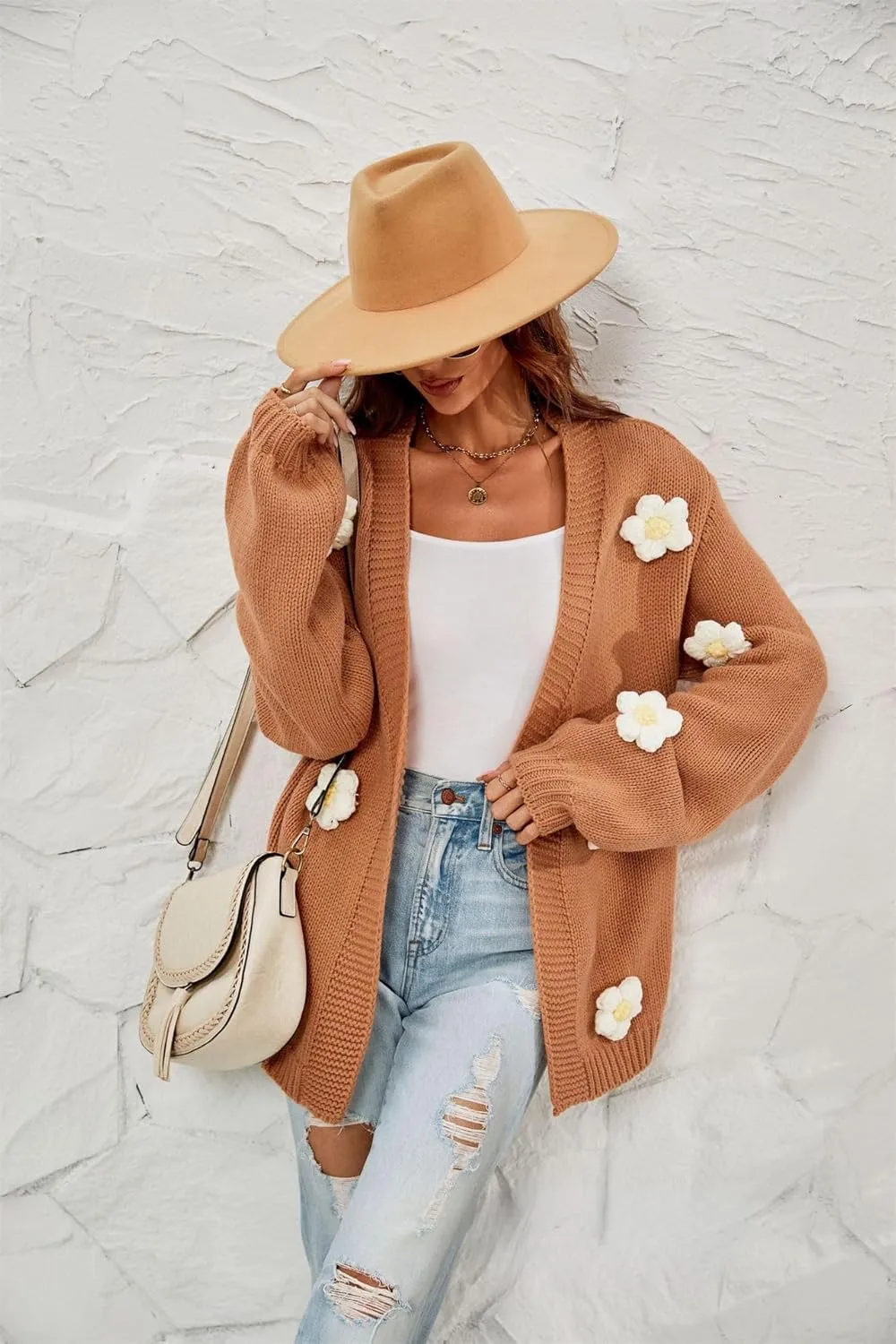 Womens Y2K Cute Cardigan Sweaters Open Front Cropped Flower Knit Jacket Vintage Preppy Aesthetic 90s Clothes Kawaii Sweater