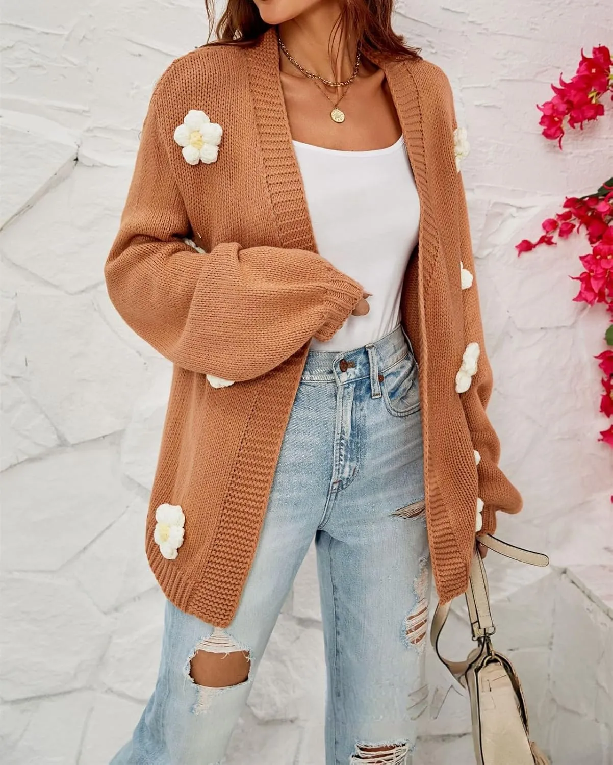 Womens Y2K Cute Cardigan Sweaters Open Front Cropped Flower Knit Jacket Vintage Preppy Aesthetic 90s Clothes Kawaii Sweater