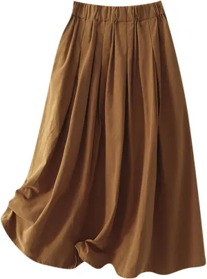 Wrap Skirts for Women Flowy Elastic High Waist Skirt Pleated A-Line Flowy Swing Cargo Skirt Loose Plus Size Skirt