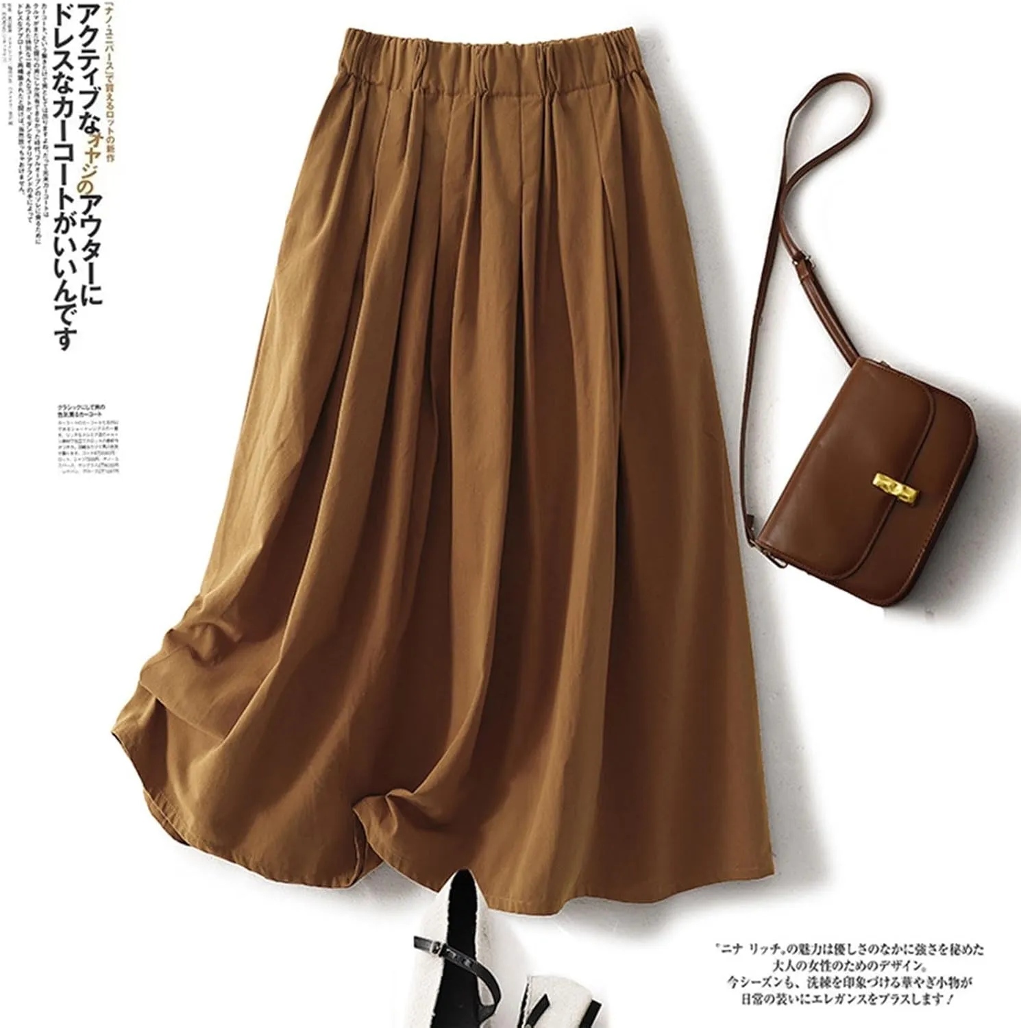 Wrap Skirts for Women Flowy Elastic High Waist Skirt Pleated A-Line Flowy Swing Cargo Skirt Loose Plus Size Skirt