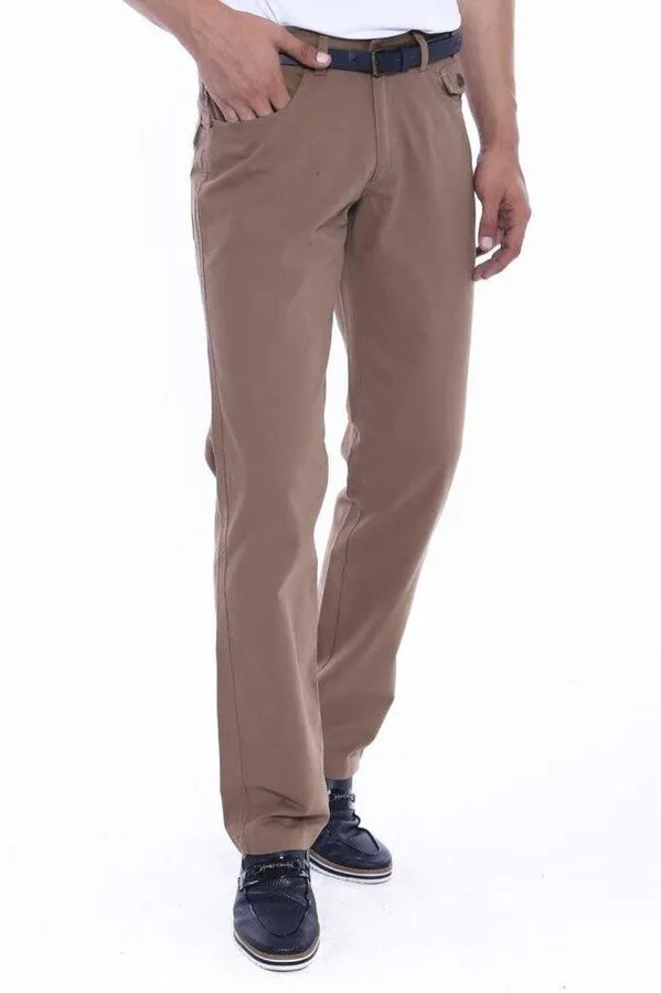 WSS Flap Pockets Suede Slim Fit Light Brown Men Pants  - Singen