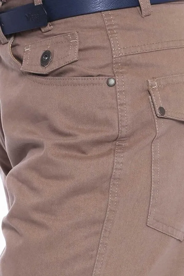 WSS Flap Pockets Suede Slim Fit Light Brown Men Pants  - Singen