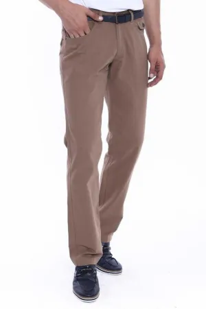WSS Flap Pockets Suede Slim Fit Light Brown Men Pants  - Singen