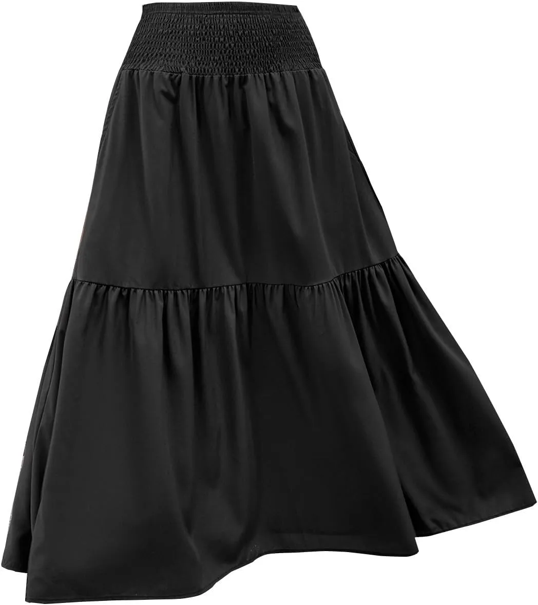 XOWRTE Women's Lace Cotton Linen Skirt Waist A Line Beach Flowy Long Skirts Skirt Cover Ups for Swimwear Women