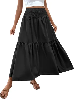 XOWRTE Women's Lace Cotton Linen Skirt Waist A Line Beach Flowy Long Skirts Skirt Cover Ups for Swimwear Women