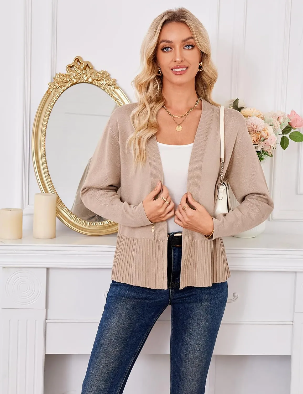 Yekaty Lightweight Cardigans for Women Summer Cropped Open Front Spring Cardigans Long Sleeve Jackets, S-2XL