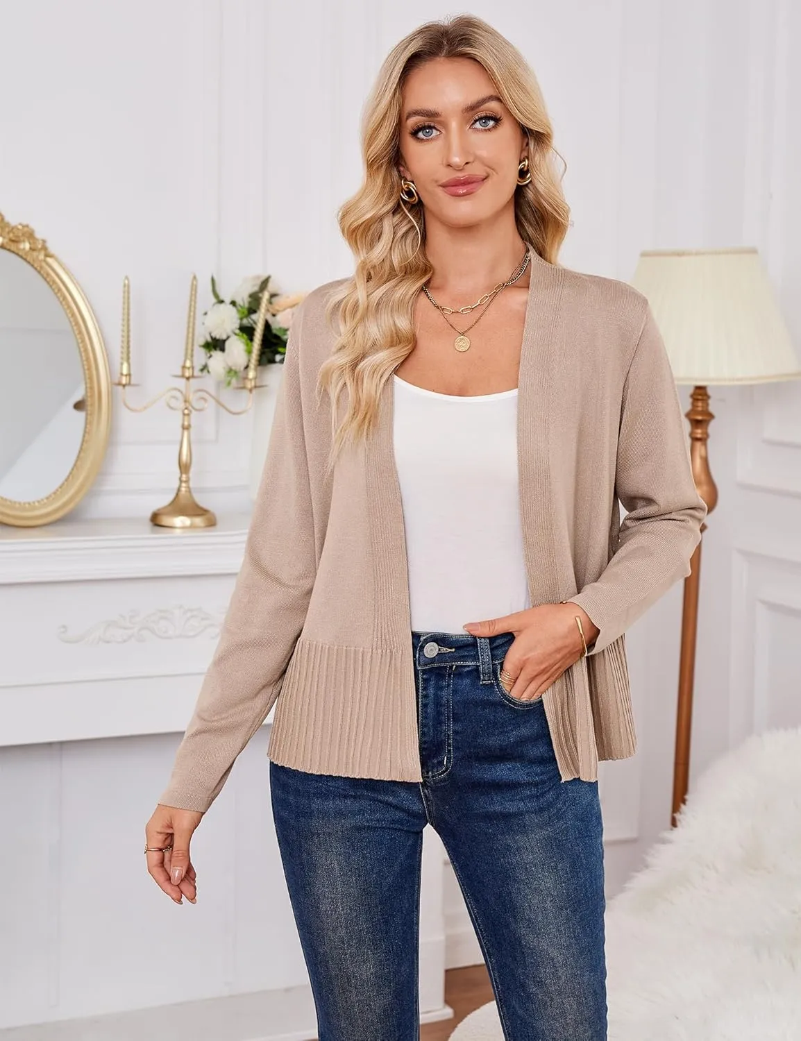 Yekaty Lightweight Cardigans for Women Summer Cropped Open Front Spring Cardigans Long Sleeve Jackets, S-2XL