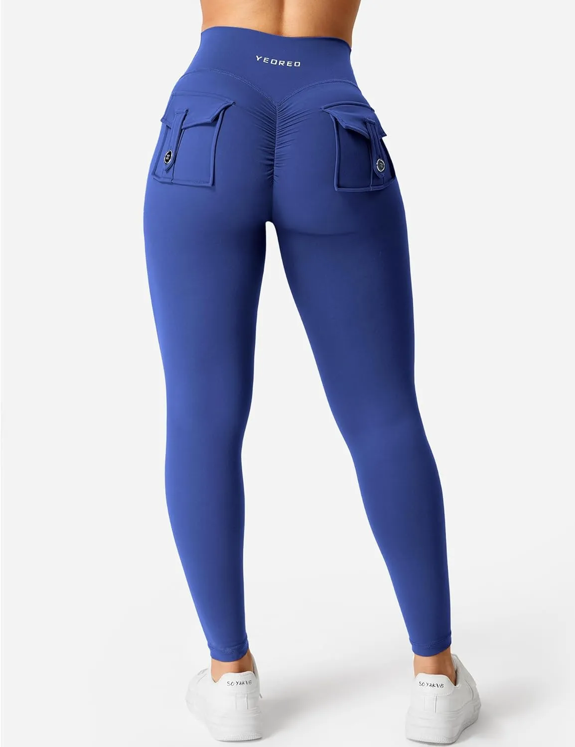 YEOREO CoreFlex Leggings with Pockets for Women Charm Scrunch Workout Leggings V Cross Waist Butt Lifting Gym Yoga Pants