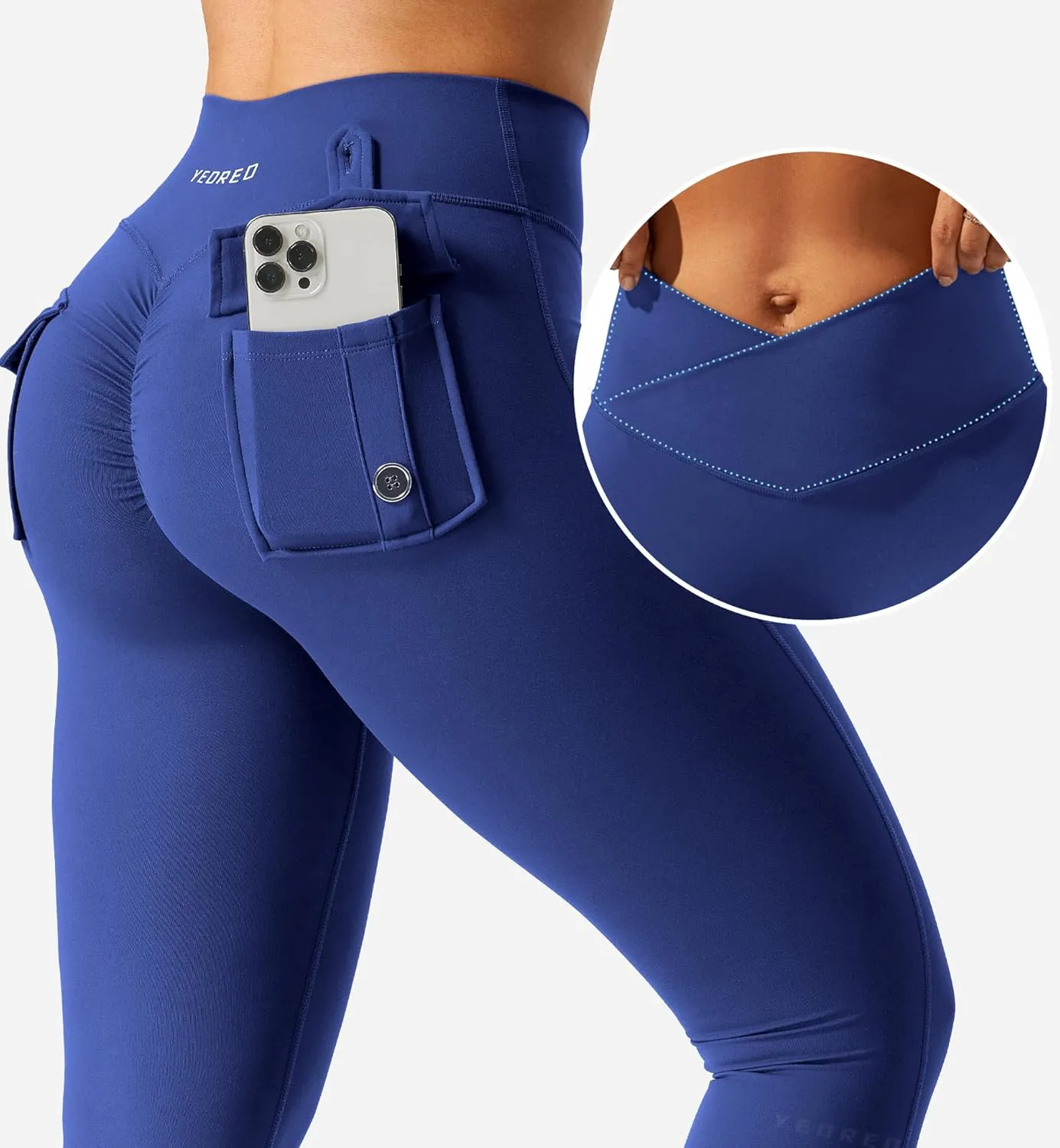 YEOREO CoreFlex Leggings with Pockets for Women Charm Scrunch Workout Leggings V Cross Waist Butt Lifting Gym Yoga Pants