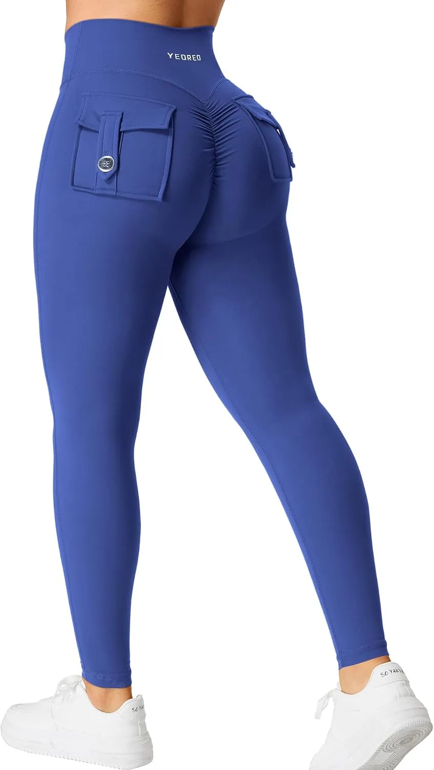 YEOREO CoreFlex Leggings with Pockets for Women Charm Scrunch Workout Leggings V Cross Waist Butt Lifting Gym Yoga Pants