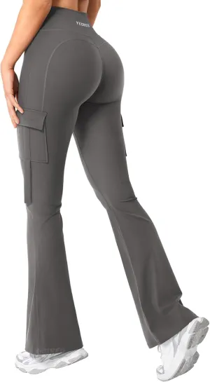 YEOREO Workout Flare Leggings with Pockets for Women Byenda Scrunch Butt Lifting Leggings Women No Front Seam Yoga Pants