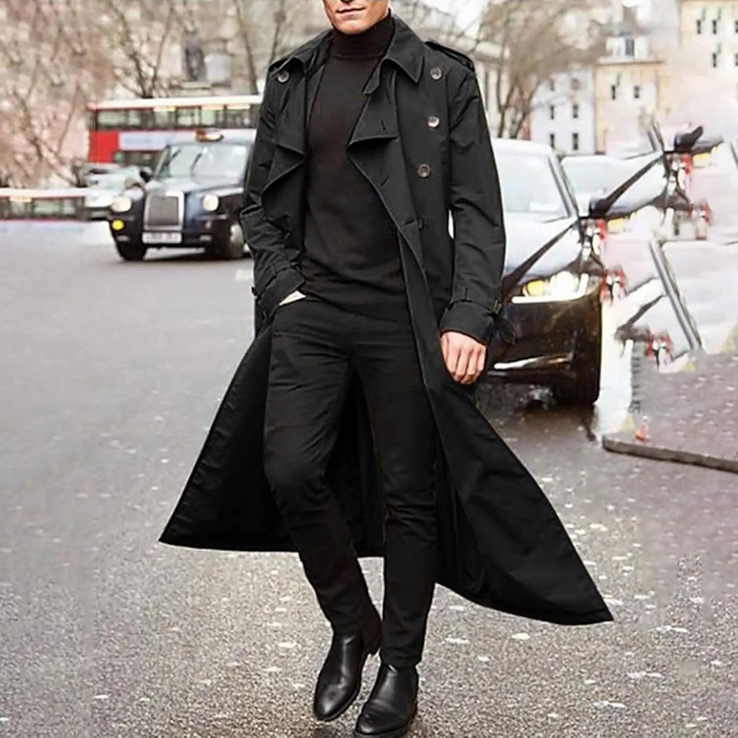 Ymosrh Mens Coats and Jackets Long-Slevee Luxury Full Length Trench Coat Long Wool Overcoat Winter Jackets for Men