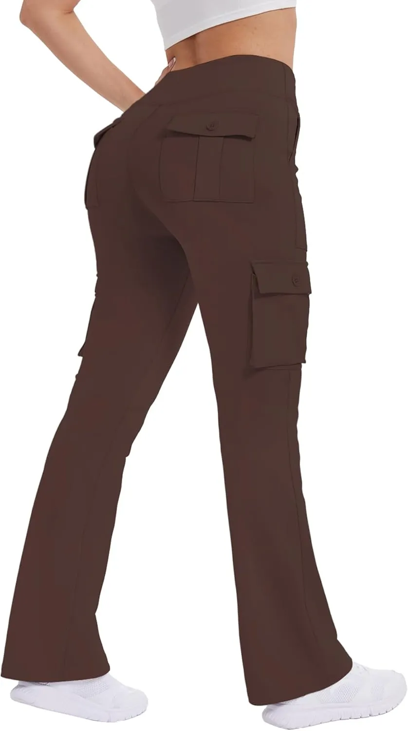 Yoga Flare Leggings for Women High Waisted Yoga Casual Pants Workout Leggings Cargo with 6 Pockets Bootcut Pants