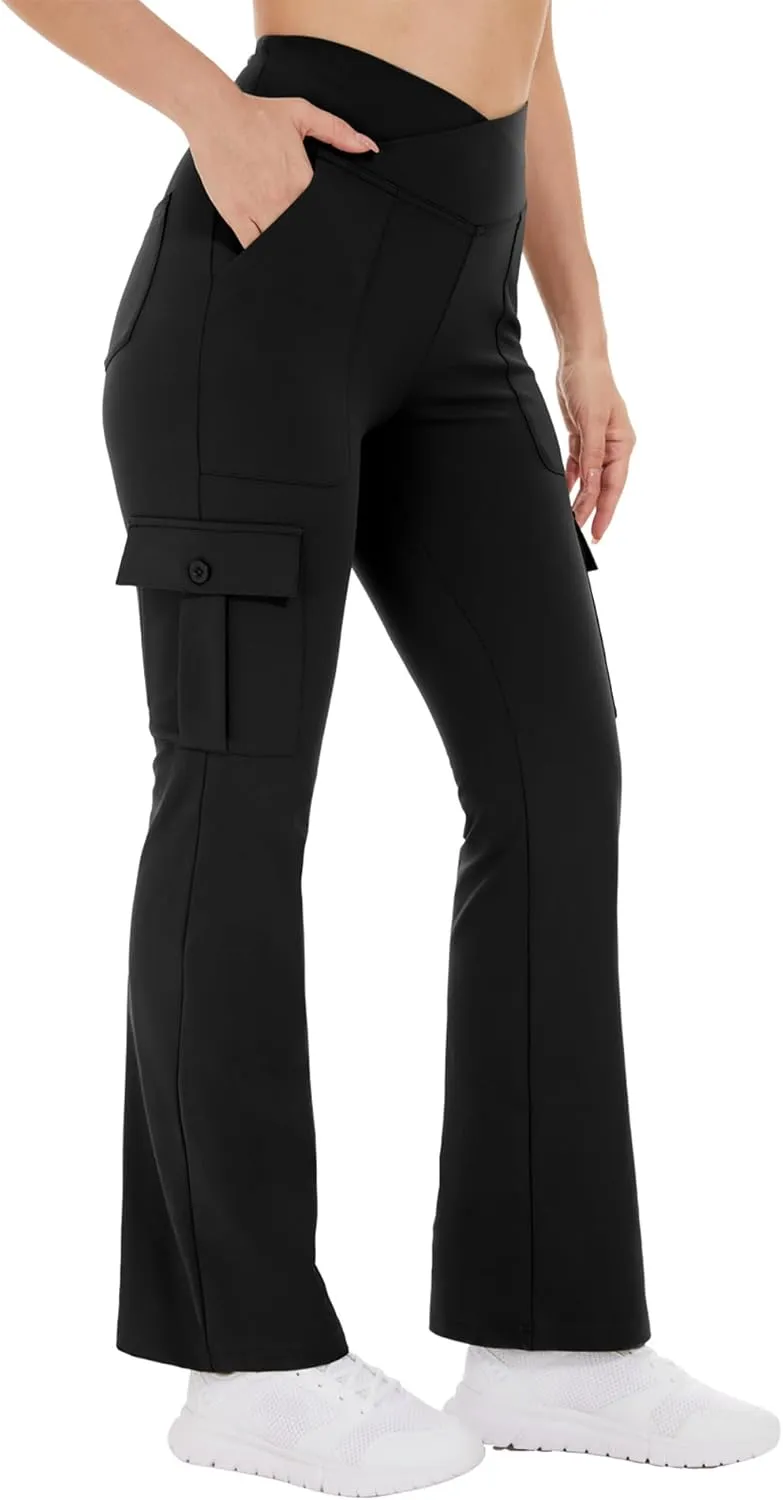 Yoga Flare Leggings for Women High Waisted Yoga Casual Pants Workout Leggings Cargo with 6 Pockets Bootcut Pants