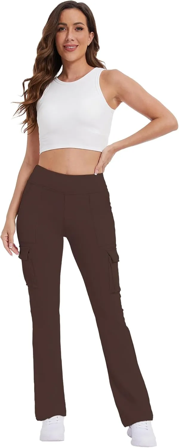 Yoga Flare Leggings for Women High Waisted Yoga Casual Pants Workout Leggings Cargo with 6 Pockets Bootcut Pants