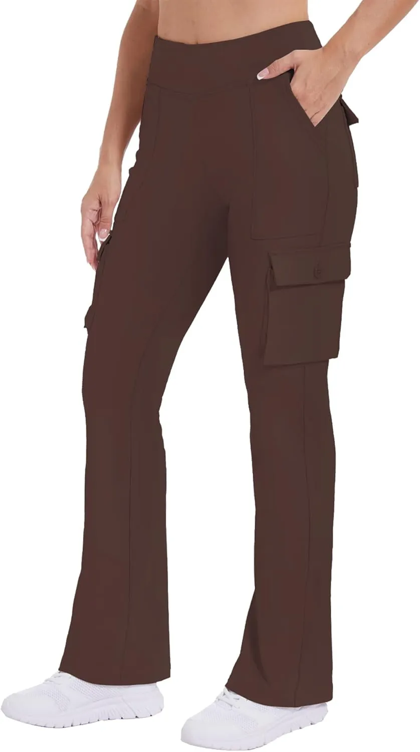 Yoga Flare Leggings for Women High Waisted Yoga Casual Pants Workout Leggings Cargo with 6 Pockets Bootcut Pants