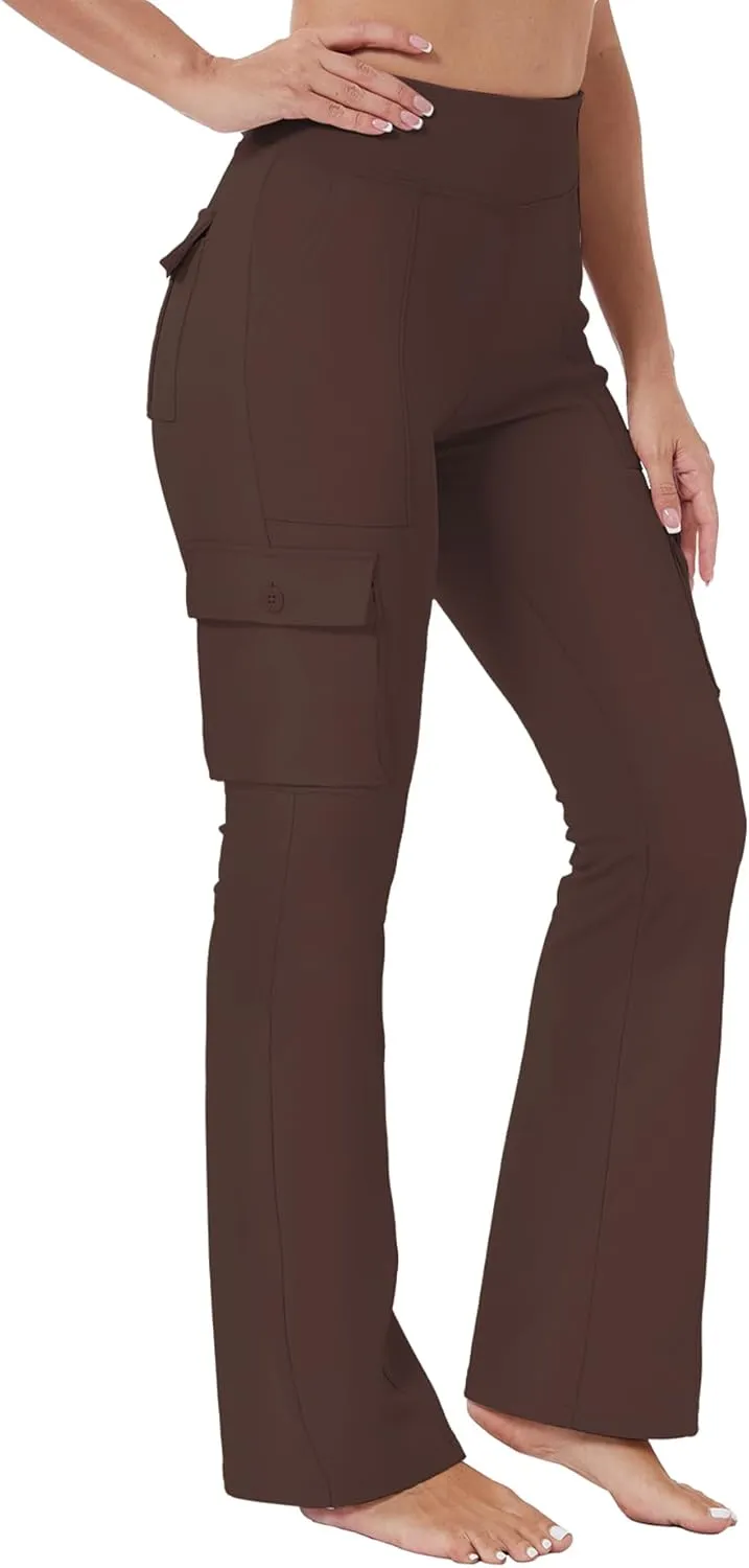 Yoga Flare Leggings for Women High Waisted Yoga Casual Pants Workout Leggings Cargo with 6 Pockets Bootcut Pants
