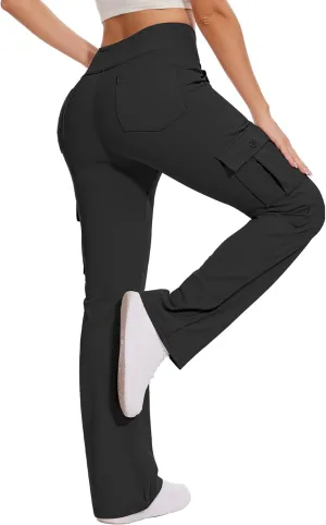 Yoga Flare Leggings for Women High Waisted Yoga Casual Pants Workout Leggings Cargo with 6 Pockets Bootcut Pants