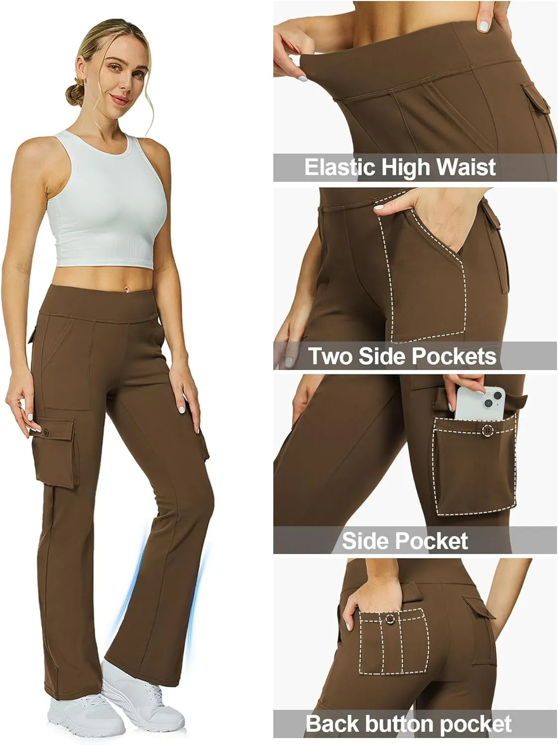 Yoga Flare Leggings for Women High Waisted Yoga Casual Pants Workout Leggings Cargo with 6 Pockets Bootcut Pants