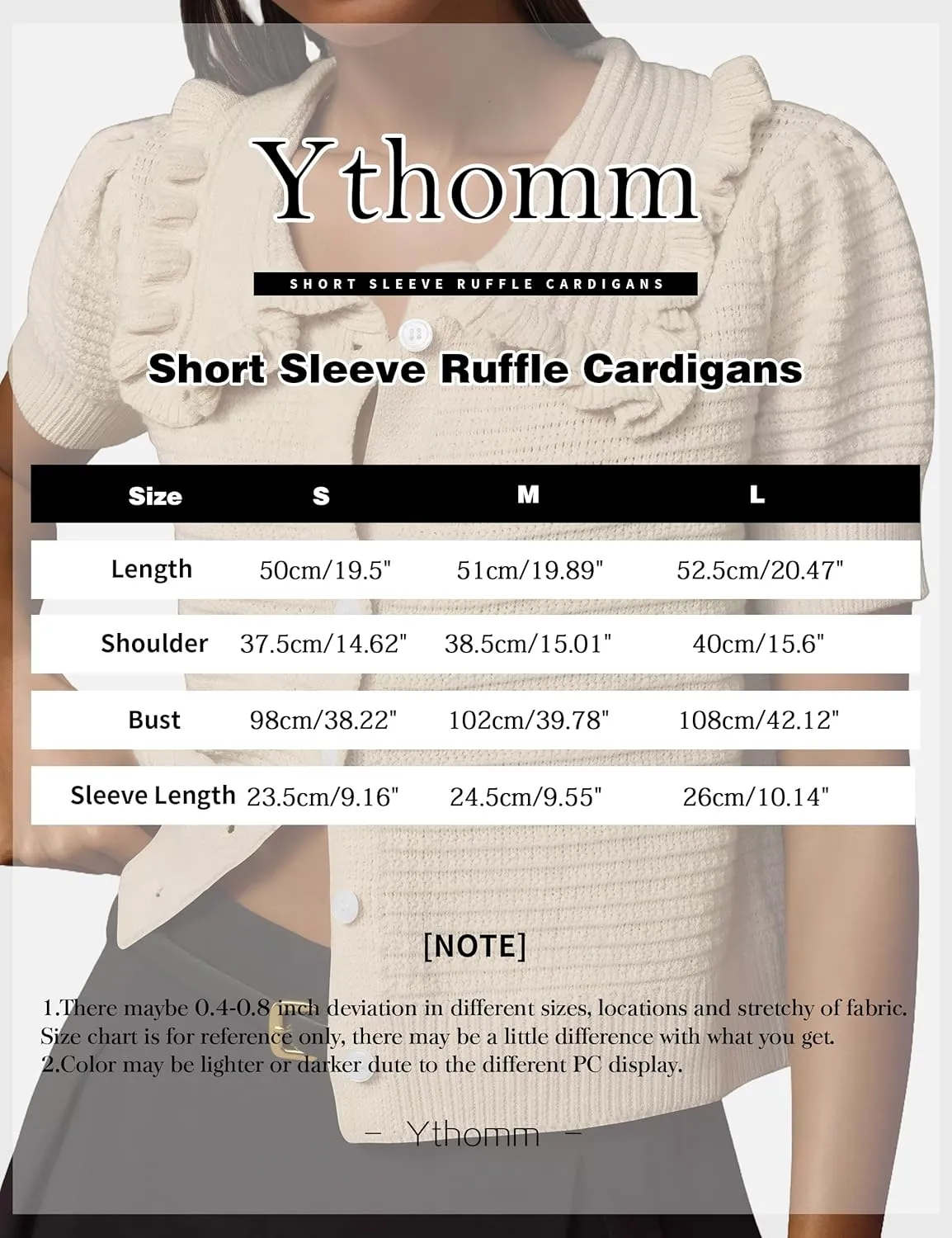 Ythomm Womens Summer Sweaters Ruffle Collared Lantern Short Sleeve Crochet Knit Sweater Tops Cute Button Open Front Cardigans