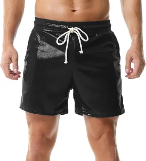 YUFEIDA Men's Metallic Shiny Shorts Hot Drawstring Short Pants with Pockets