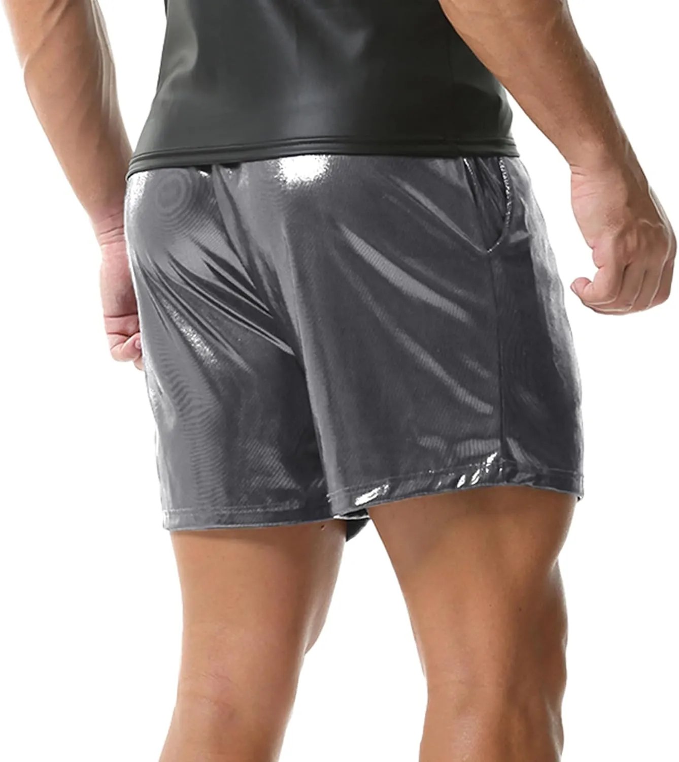 YUFEIDA Men's Metallic Shiny Shorts Hot Drawstring Short Pants with Pockets