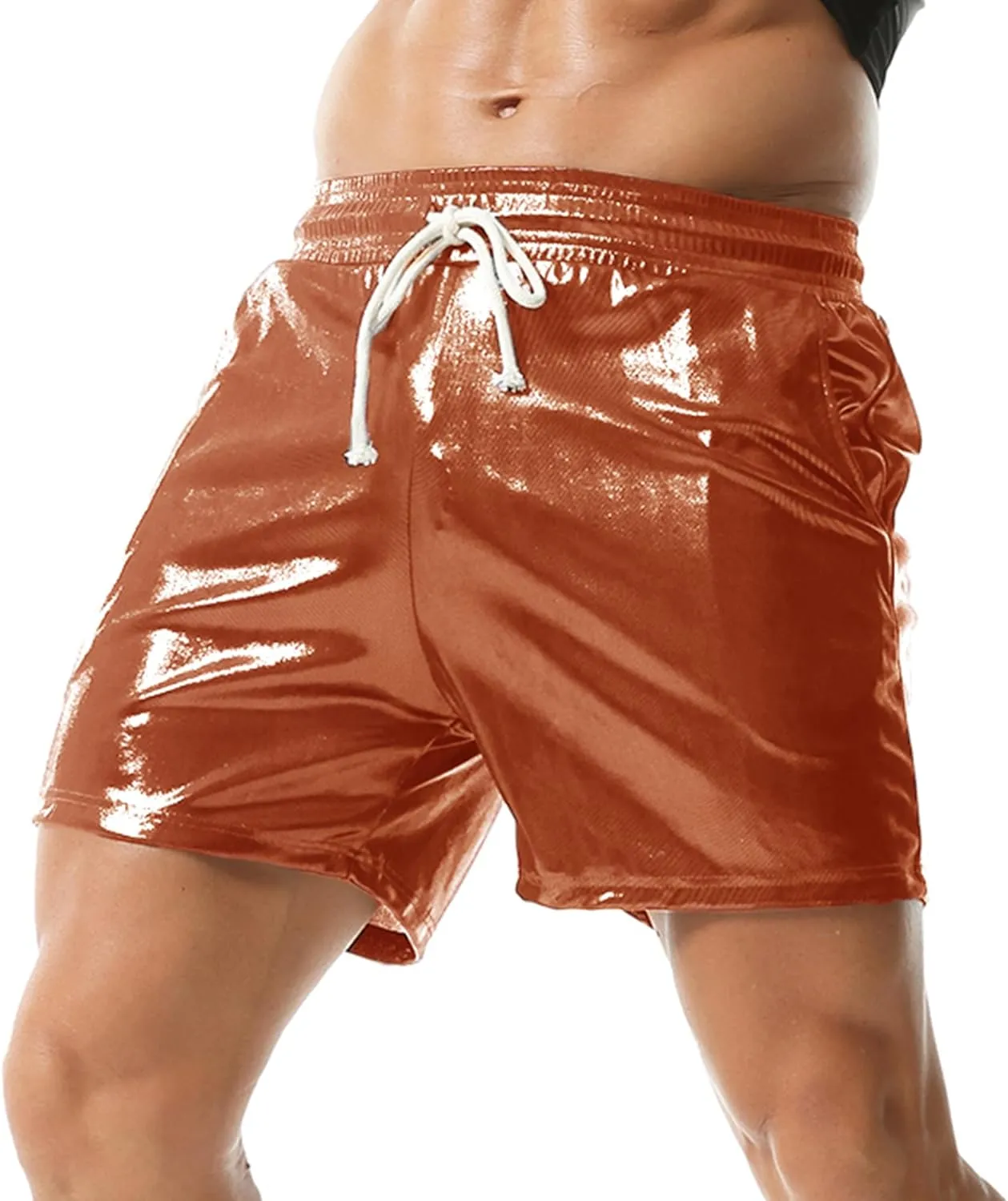 YUFEIDA Men's Metallic Shiny Shorts Hot Drawstring Short Pants with Pockets