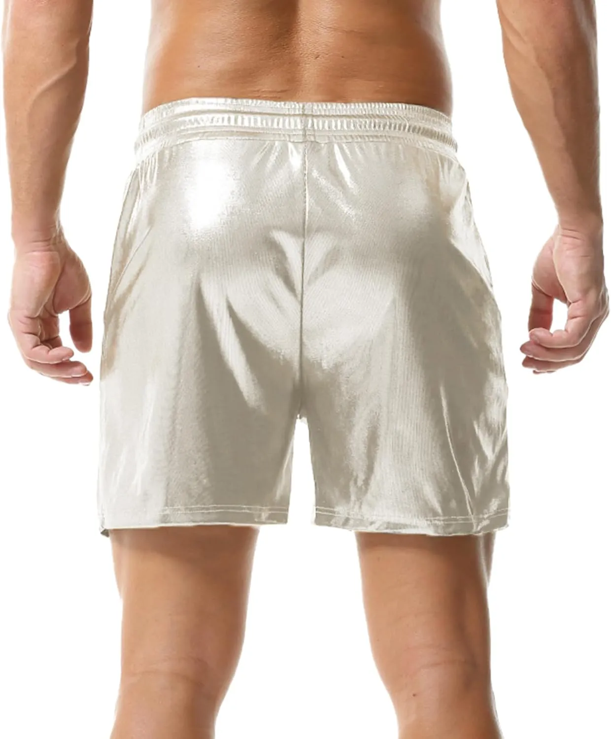 YUFEIDA Men's Metallic Shiny Shorts Hot Drawstring Short Pants with Pockets