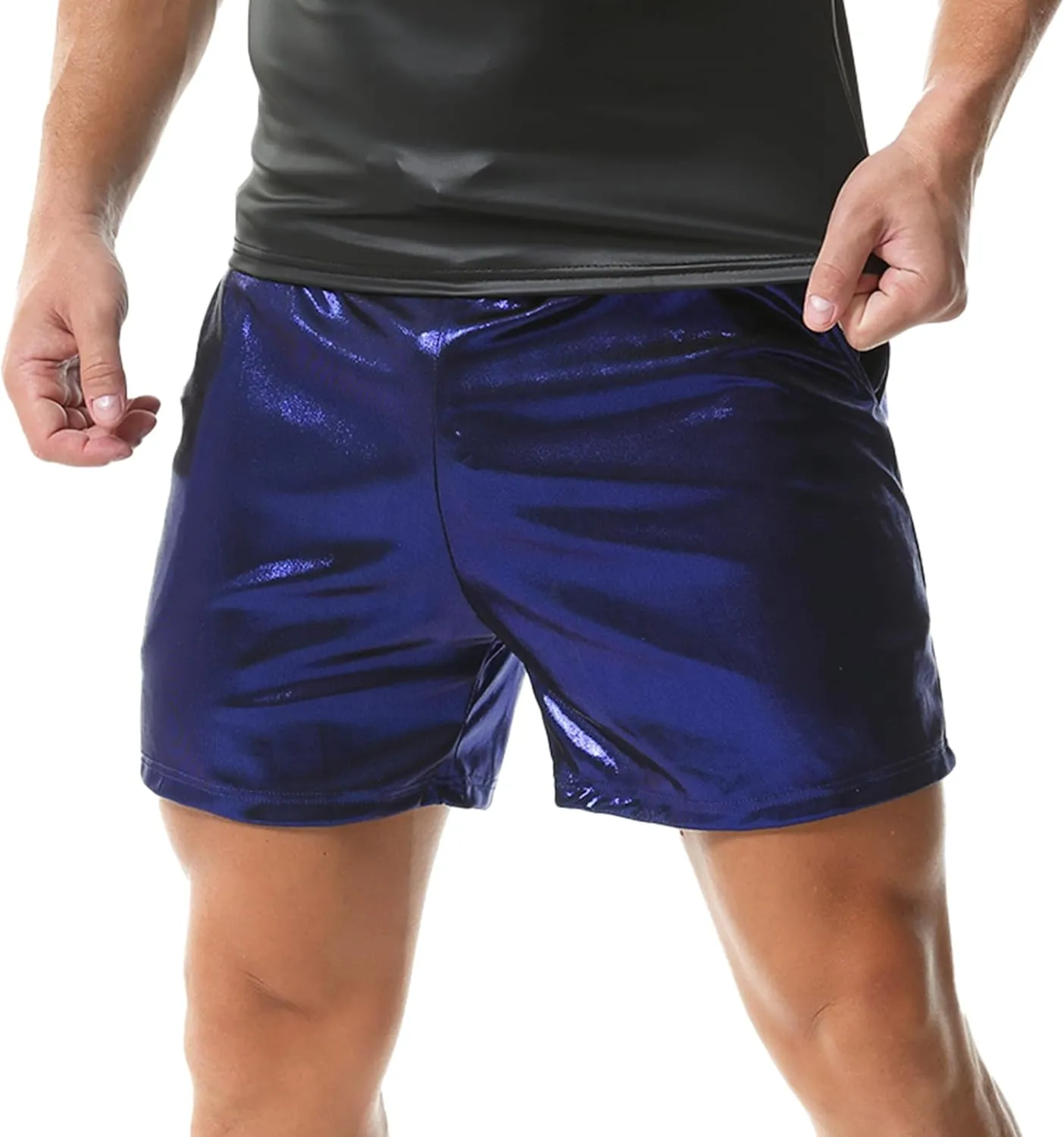YUFEIDA Men's Metallic Shiny Shorts Hot Drawstring Short Pants with Pockets