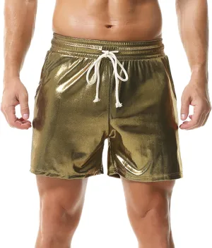 YUFEIDA Men's Metallic Shiny Shorts Hot Drawstring Short Pants with Pockets