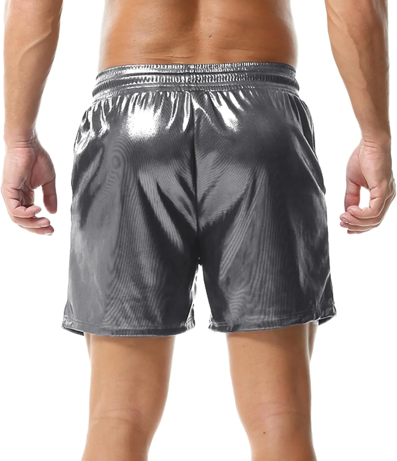 YUFEIDA Men's Metallic Shiny Shorts Hot Drawstring Short Pants with Pockets
