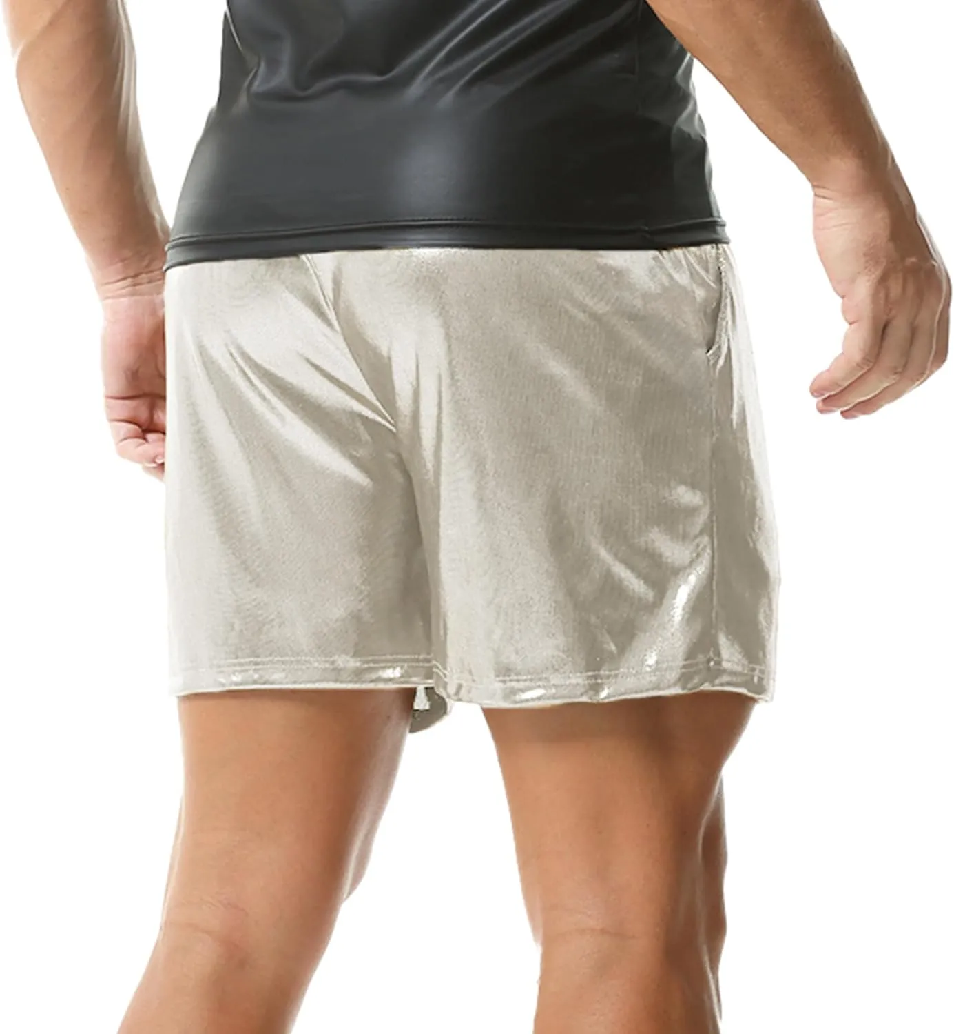 YUFEIDA Men's Metallic Shiny Shorts Hot Drawstring Short Pants with Pockets