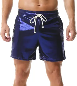 YUFEIDA Men's Metallic Shiny Shorts Hot Drawstring Short Pants with Pockets