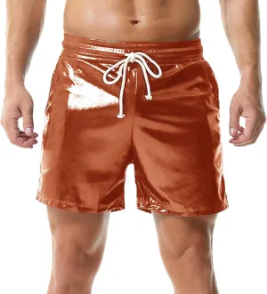 YUFEIDA Men's Metallic Shiny Shorts Hot Drawstring Short Pants with Pockets