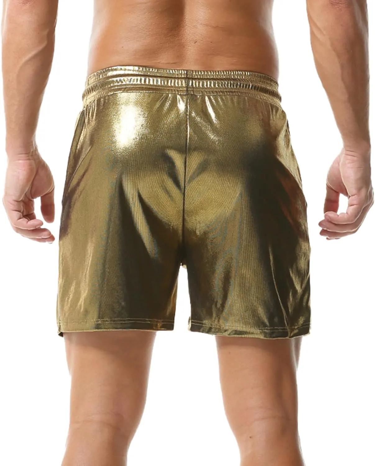 YUFEIDA Men's Metallic Shiny Shorts Hot Drawstring Short Pants with Pockets