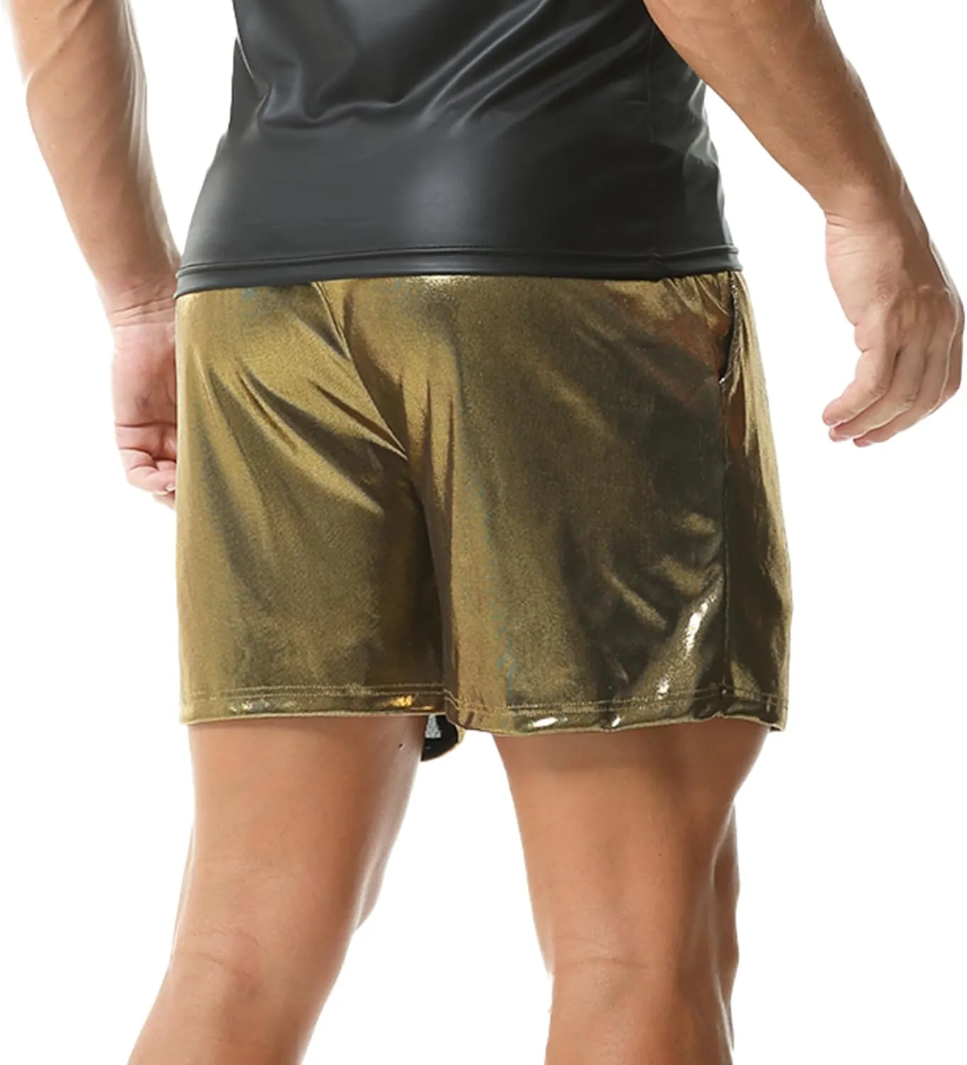 YUFEIDA Men's Metallic Shiny Shorts Hot Drawstring Short Pants with Pockets