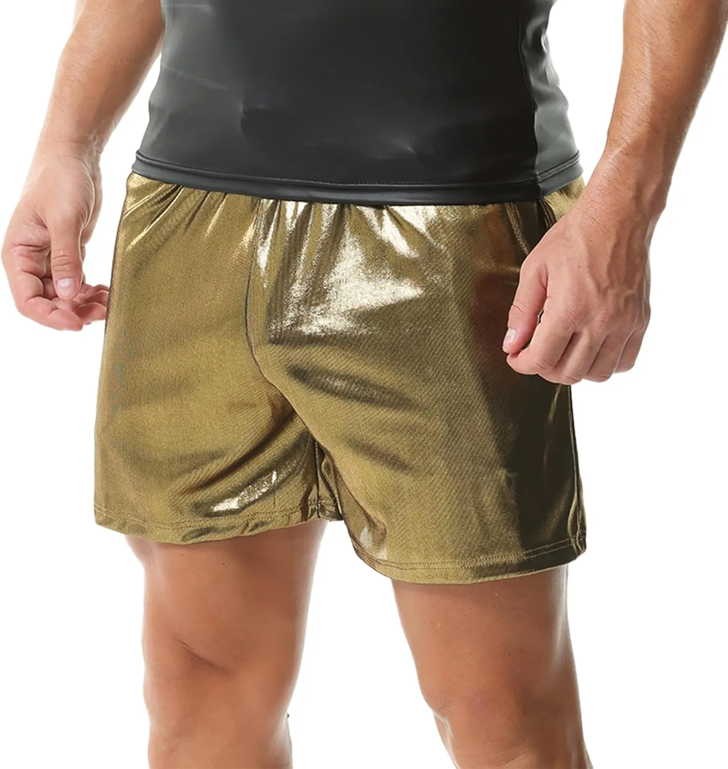 YUFEIDA Men's Metallic Shiny Shorts Hot Drawstring Short Pants with Pockets