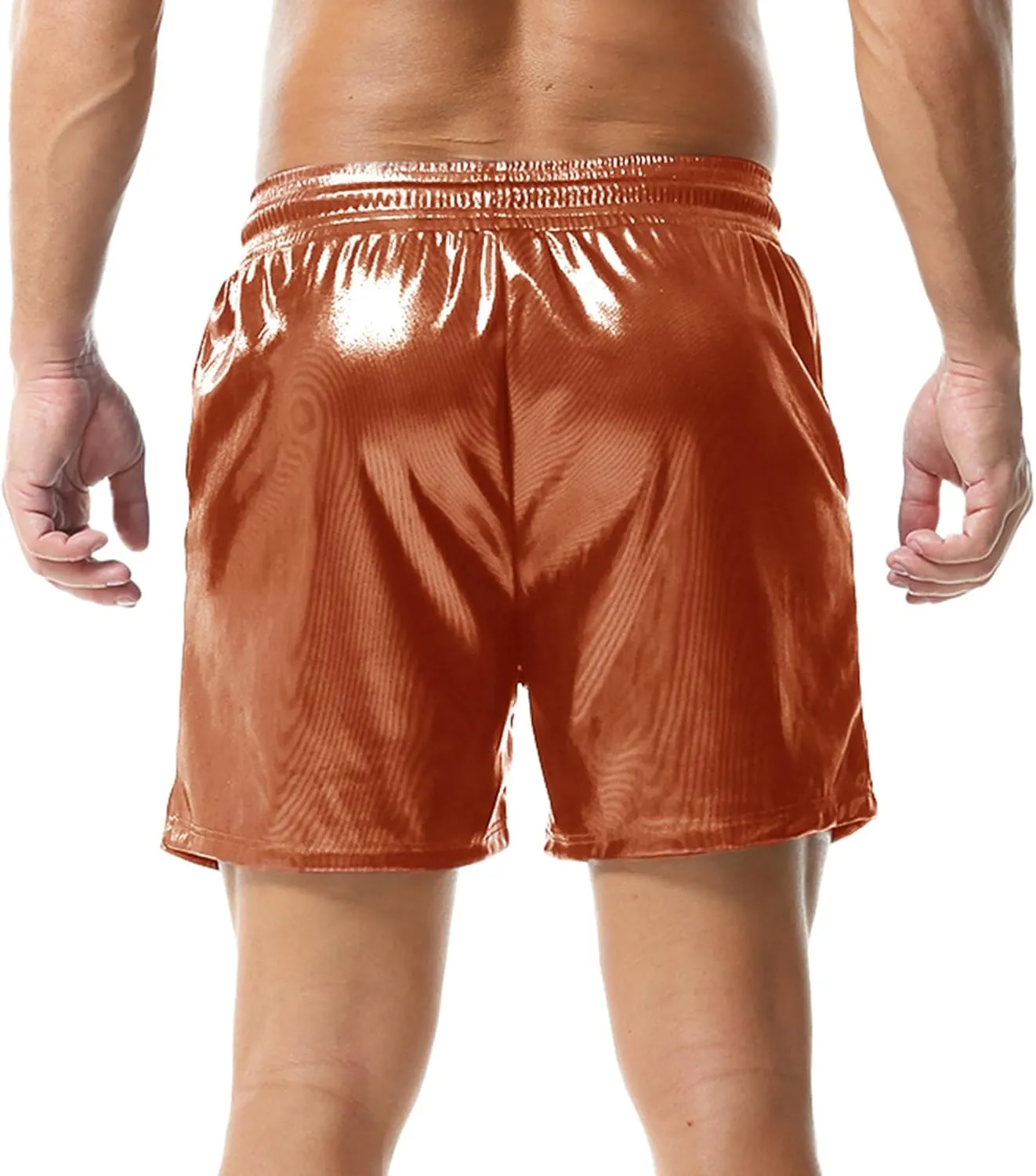 YUFEIDA Men's Metallic Shiny Shorts Hot Drawstring Short Pants with Pockets