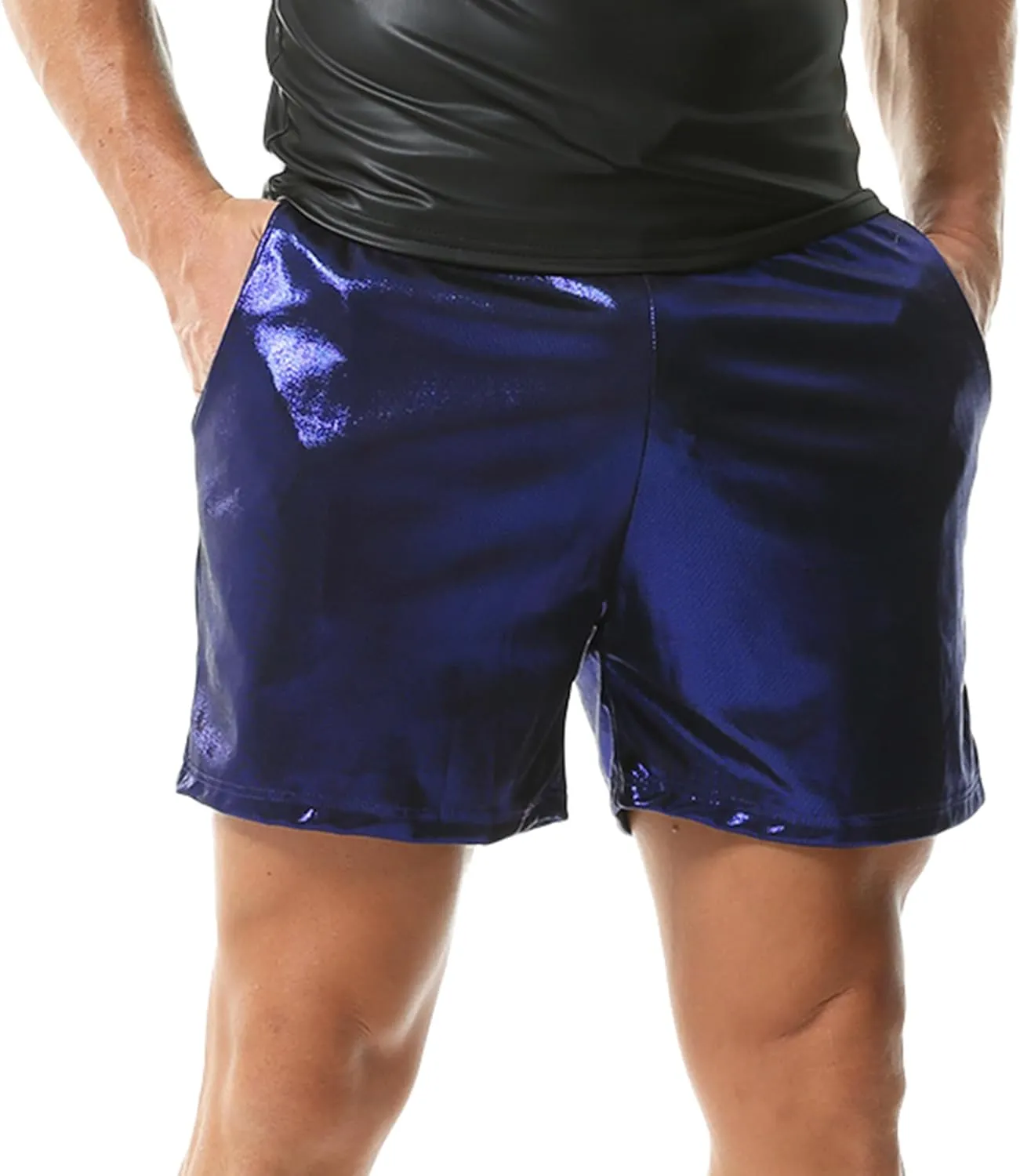 YUFEIDA Men's Metallic Shiny Shorts Hot Drawstring Short Pants with Pockets