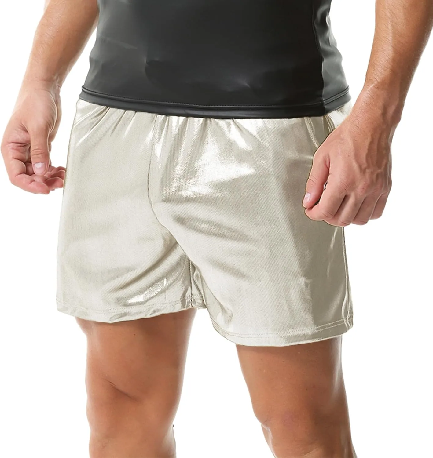 YUFEIDA Men's Metallic Shiny Shorts Hot Drawstring Short Pants with Pockets