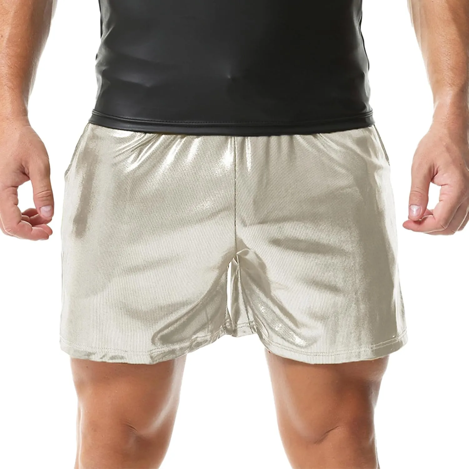 YUFEIDA Men's Metallic Shiny Shorts Hot Drawstring Short Pants with Pockets