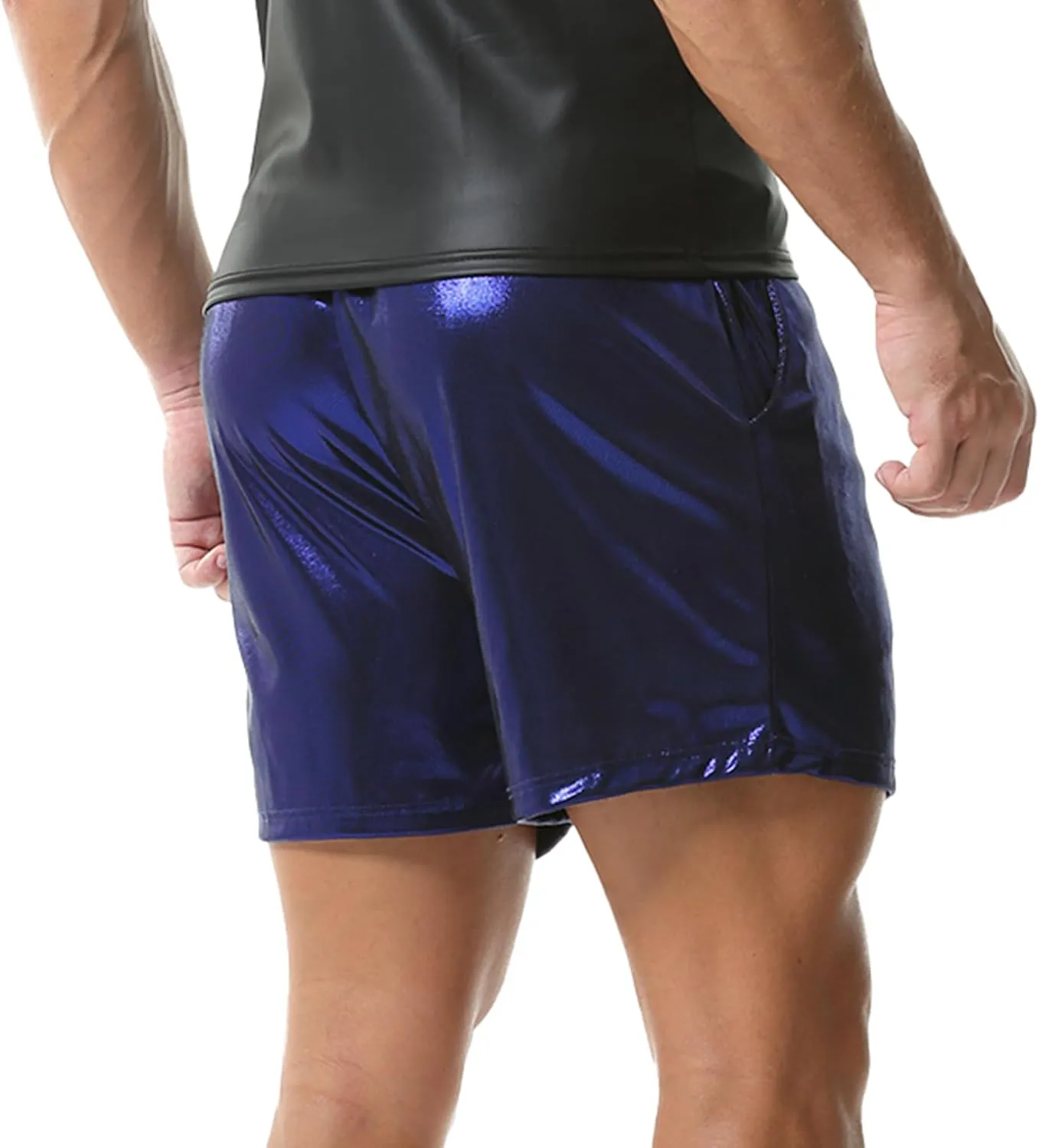 YUFEIDA Men's Metallic Shiny Shorts Hot Drawstring Short Pants with Pockets