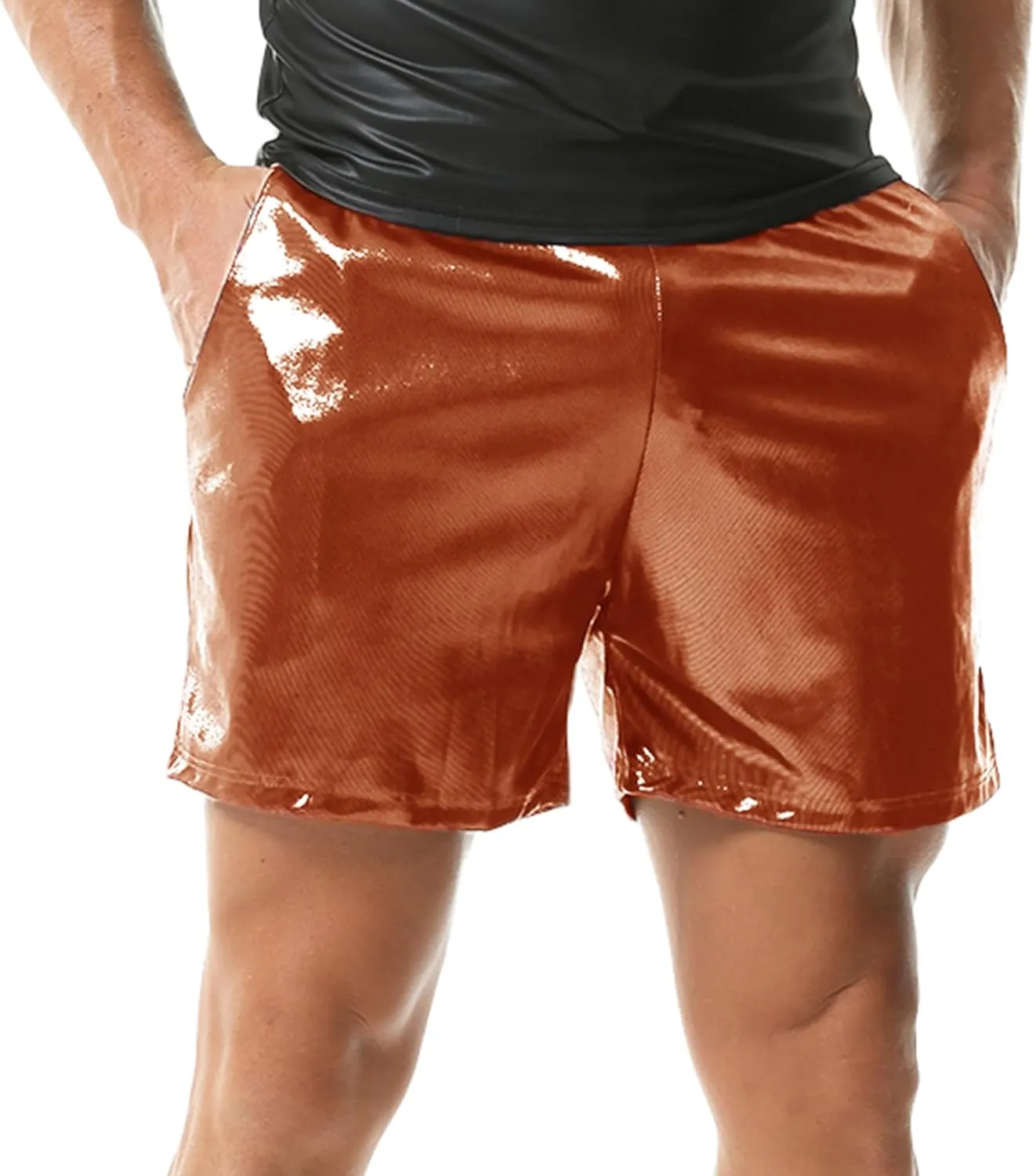 YUFEIDA Men's Metallic Shiny Shorts Hot Drawstring Short Pants with Pockets