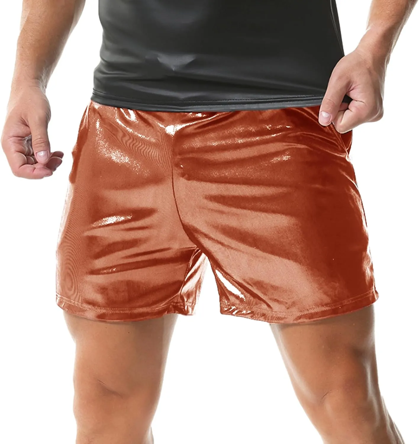YUFEIDA Men's Metallic Shiny Shorts Hot Drawstring Short Pants with Pockets