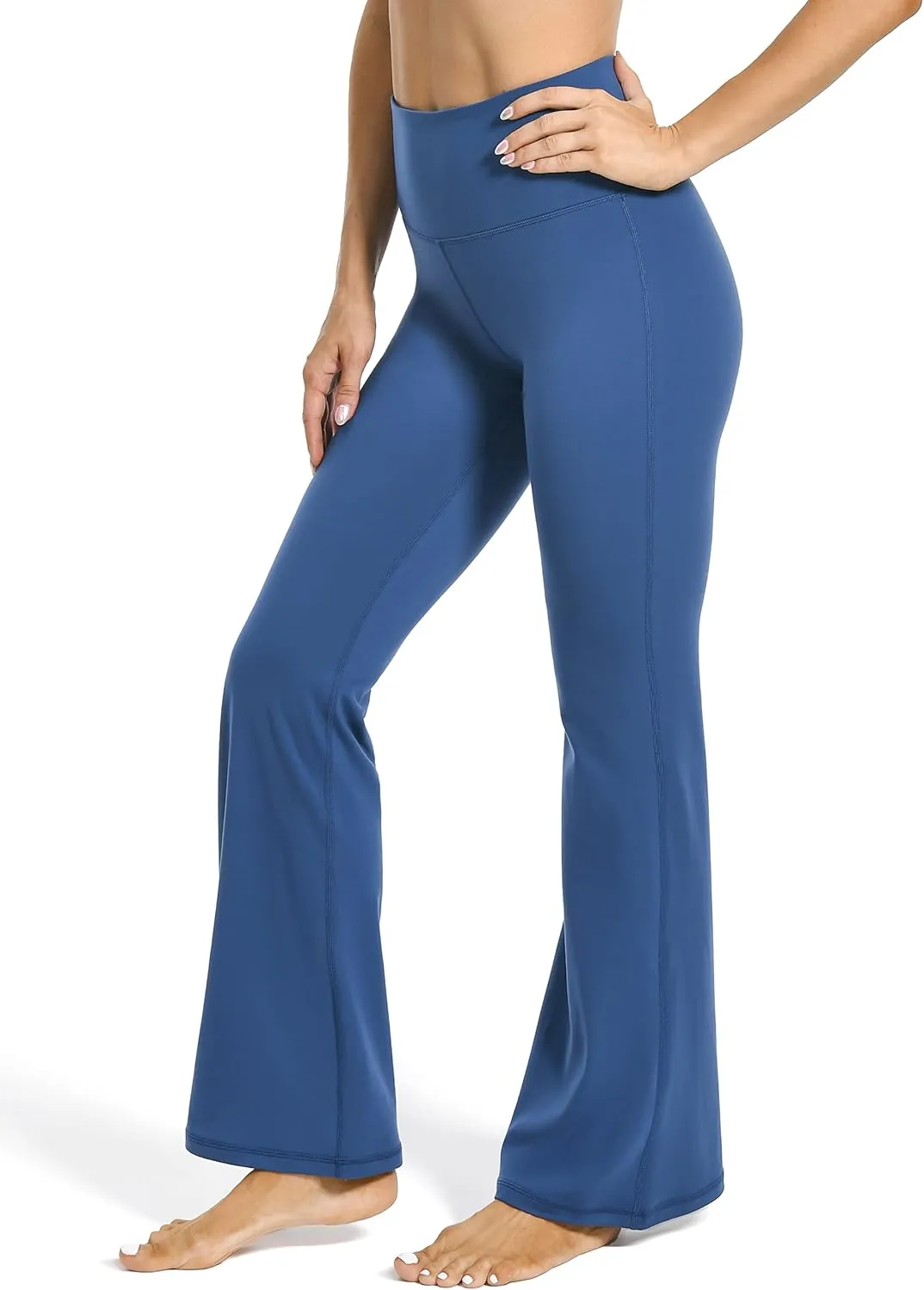 YUNOGA Women's High Waist Flared Leggings, 30"/32" Bootcut Casual Yoga Pants, Tummy Control Bell Bottom Leggings with Pockets